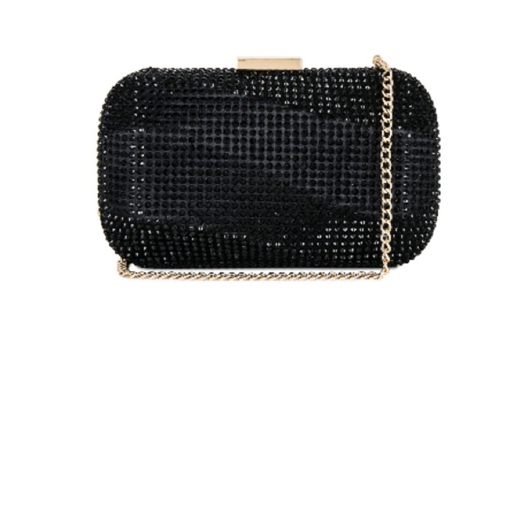 Olga Berg Mae Hotfix Crystal Rhinestone Clutch in Black NWT